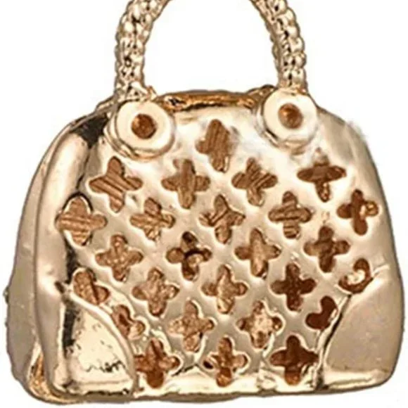 Rhinestone Bling Pink Purse Gold Tone Handbag Key Chain - Picture 7 of 7